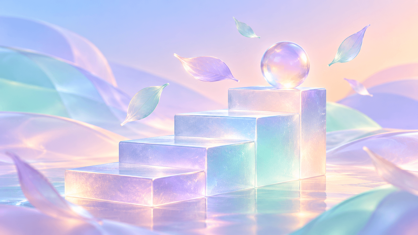 Translucent glass steps rising upward with a soft glowing orb at the top