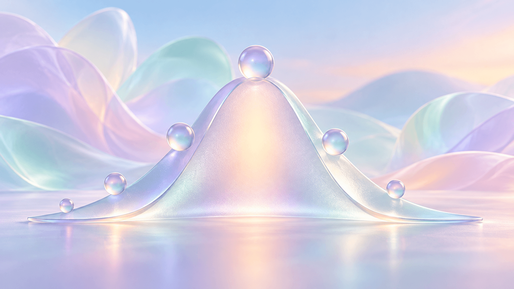 A translucent glass bell curve rising from a soft pastel gradient background